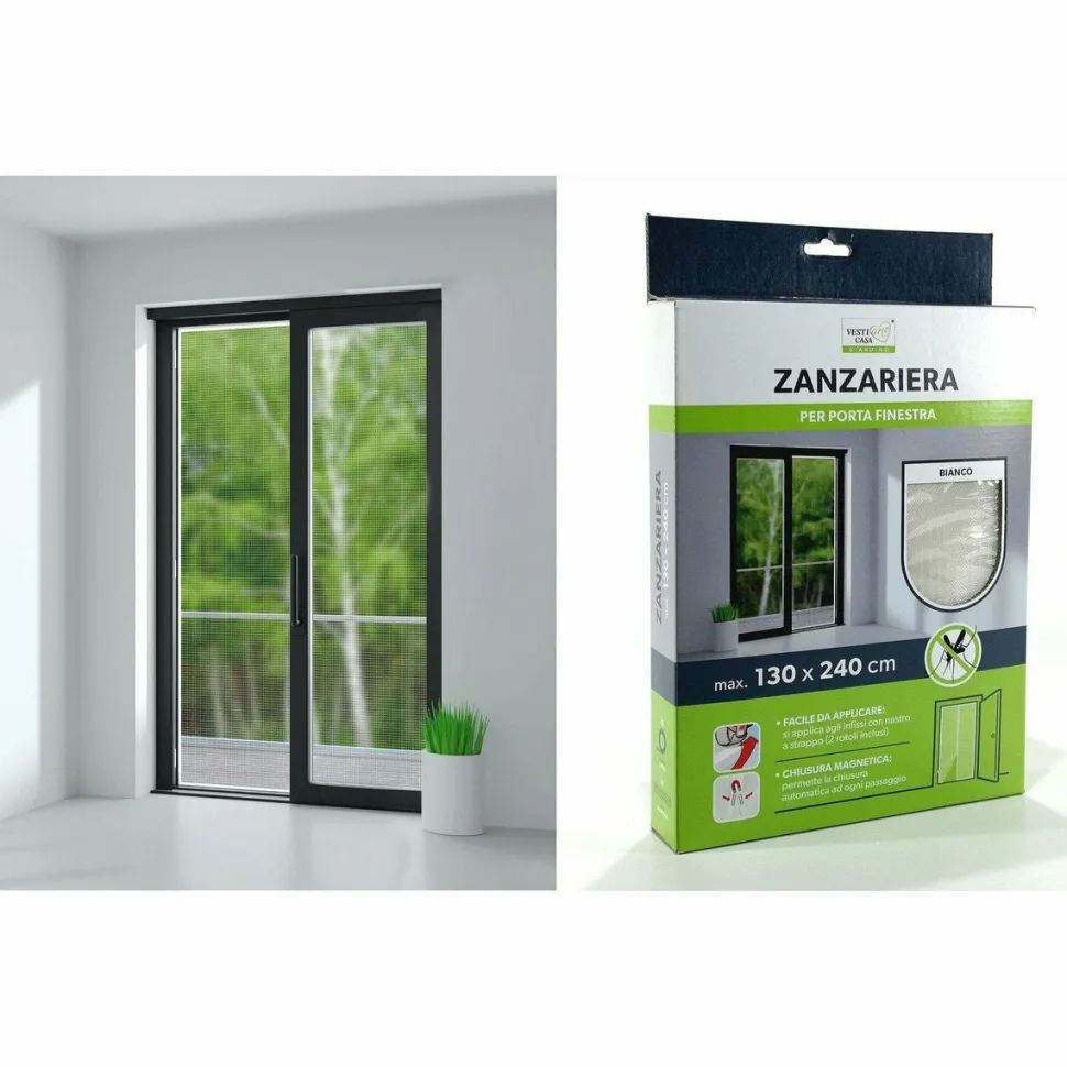 Zanzariera Velcro per Porta Finestra Modulabile Bianca h240x130 cm